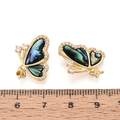 Brass Micro Pave Cubic Zirconia and Abalone Shell Cup Pearl Peg Bails Pin Pendants KK-T079-33G-1
