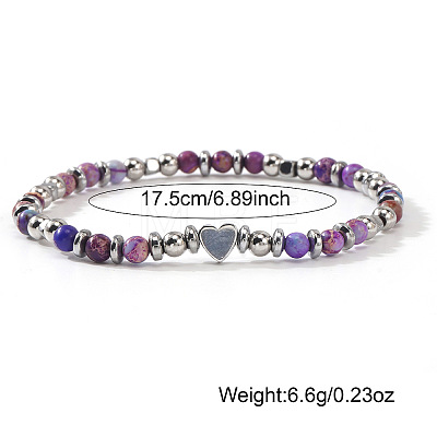 Dyed Natural Purple Imperial Jasper Round Beaded Stretch Bracelets EV1340-1-1