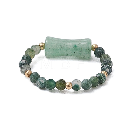 Natural Moss Agate Beaded Rings RJEW-TA00189-1