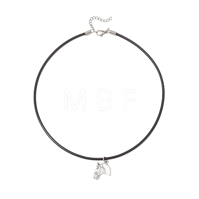 Horse Alloy Pendant Necklaces with Black Cowhide Leather Cord for Women NJEW-JN05873-1