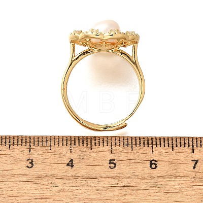 Flower Natural Pearl Adjustable Rings RJEW-P113-19G-1