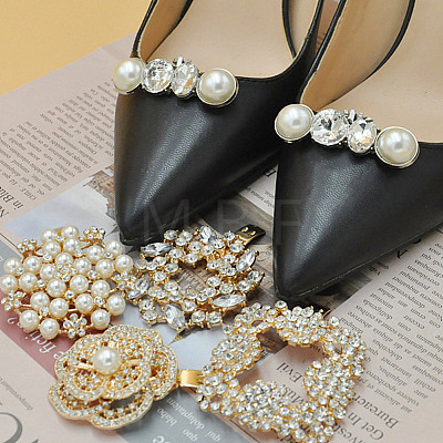 DELORIGIN 2 Pairs Rhinestone with Plastic Pearl Shoe Decoration AJEW-DR0001-43-1