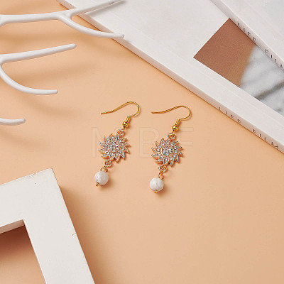 Crystal Rhinestone Sun with Natural Howlite Dangle Earrings EJEW-JE05144-1