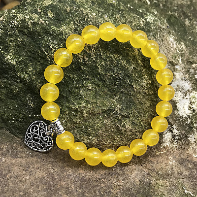 Natural Yellow Agate Round Beaded Stretch Bracelets DM7312-5-1