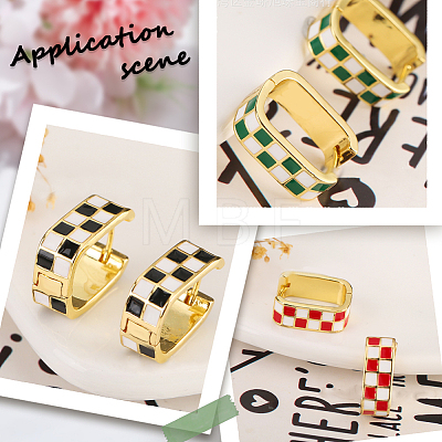 4 Pairs Rectangle with Tartan Pattern Alloy Enamel Hoop Earrings EJEW-SC0002-26D-1