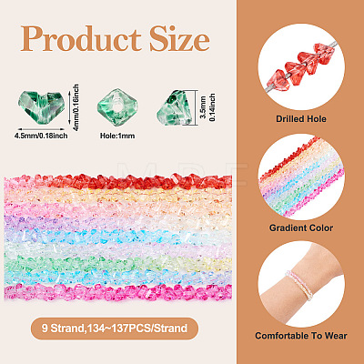  9 Strands 9 Colors Transparent Baking Paint Glass Bead Strands GLAA-TA0001-43-1