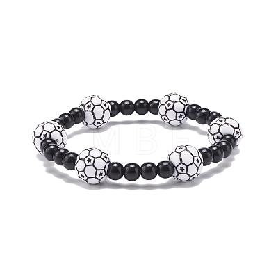 Sport Theme Acrylic Beaded Stretch Bracelet for Men Women BJEW-JB08549-1