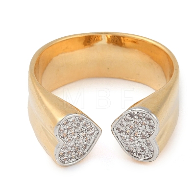 Heart Brass Micro Pave Clear Cubic Zirconia Open Cuff Ring for Women X-RJEW-Q819-20G-1