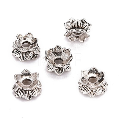 Buddhist Jewelry Findings Tibetan Style Lotus Double Sided Bead Caps PALLOY-O042-03-1