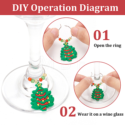 Christmas Theme PVC Plastic with Glass Seed Bead Wine Glass Charms AJEW-AB00026-1