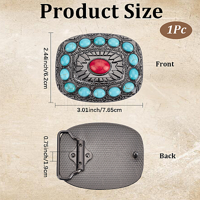 1Pc Rectangle Alloy & Synthetic Turquoise Buckles FIND-CL0002-38A-1