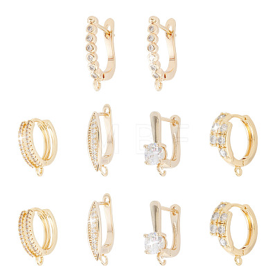 5 Pair 5 Style Brass Micro Pave Clear Cubic Zirconia Hoop Earring Findings KK-TA0001-17-1