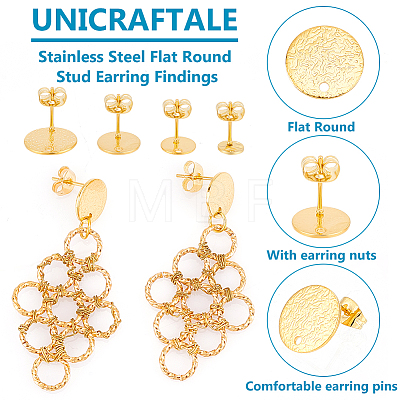 Unicraftale 48Pcs 8 Style 201 Stainless Steel Flat Round Stud Earring Findings STAS-UN0052-40-1