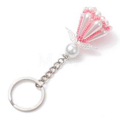 Glass Seed Bead with Acrylic Angel Keychain KEYC-MZ00026-03-1