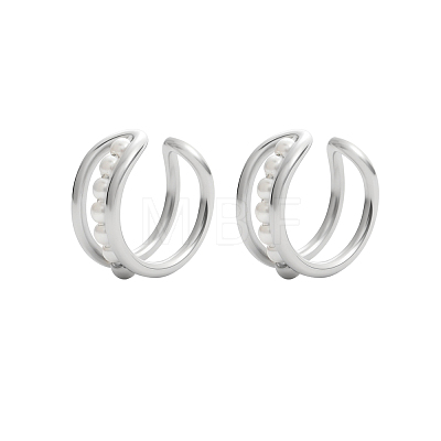 304 Stainless Steel & Shell Pearl Cuff Earrings for Women STAS-OY016-05P-1