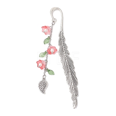 4Pcs 4 Colors Alloy Feather Bookmarks AJEW-TA00024-1