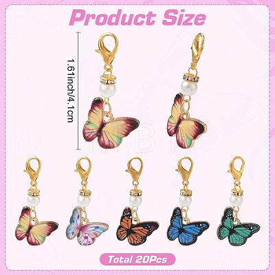 20Pcs 5 Colors Butterfly Alloy Enamel & Glass Pearl Pendant Decorations HJEW-YW00563-1