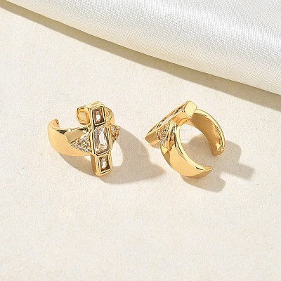 C-Shaped with Rectangle Brass Micro Pave Clear Cubic Zirconia Cuff Earrings EJEW-L316-01G-06-1