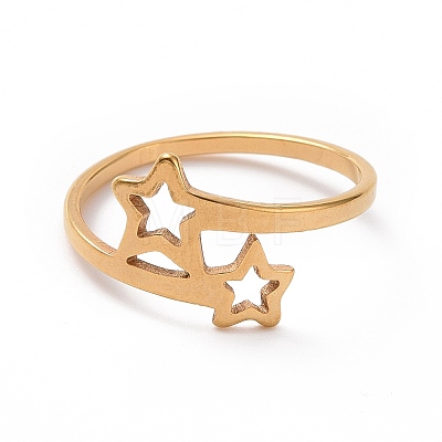 Ion Plating(IP) 201 Stainless Steel Double Star Finger Ring RJEW-J051-14G-1