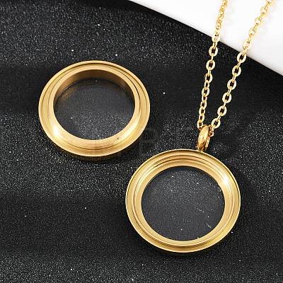 304 Stainless Steel Visible Flat Round Locket Pendant Pet Urn Ashes Necklaces NJEW-S455-08G-1