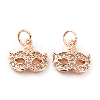 Mask Brass Micro Pave Clear Cubic Zirconia Charms KK-G425-08-1