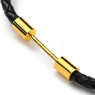 Brass Column Bar Link Bracelet with Leather Cords BJEW-G675-05G-11-1