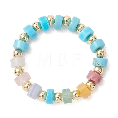 3Pcs Gemstone Disc Bead with Brass Finger Rings RJEW-JR00985-01-1