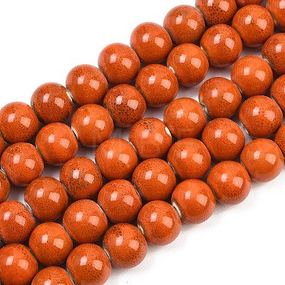 Handmade Fancy Antique Glazed Porcelain Ceramic Round Beads Strands PORC-L019-13mm-03-1