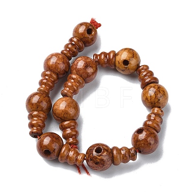 Dyed Natural Fossil 3-Hole Guru Bead Strands G-K149-51A-1