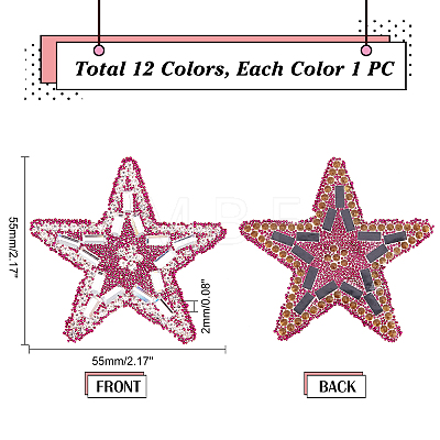   12Pcs 12 Colors Star Glitter Hotfix Rhinestone DIY-PH0006-97-1