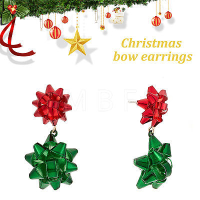 ANATTASOUL 4 Pairs 4 Colors Christmas Star Alloy Dangle Stud Earrings for Women EJEW-AN0002-26-1