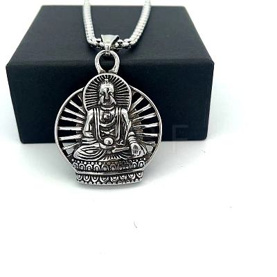 Vintage Punk Style 304 Stainless Steel Buddha Pendant Necklaces for Men MR6737-1