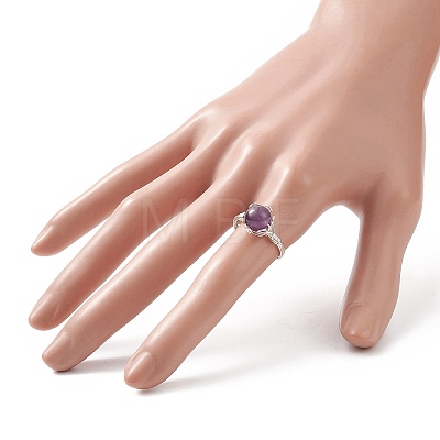 NaturalGemstone Braided Bead Finger Ring RJEW-TA00066-1