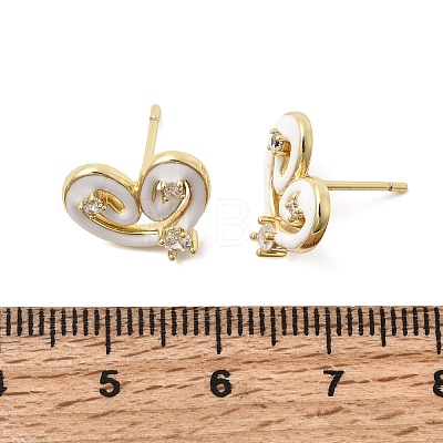 Heart Brass Micro Pave Cubic Zirconia Stud Earring EJEW-H180-15G-1