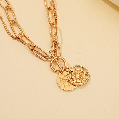 Alloy Star Compass Pendant 2-Strand Chain Necklaces with OT Clasps for Women WGF2DEA-01-1