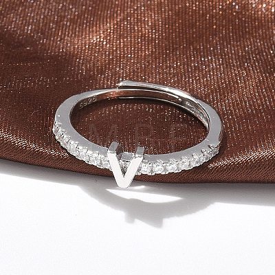 S925 Sterling Silver Adjustable Letter Rings for Women RJEW-M068-01P-V-1