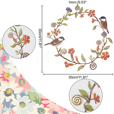 Chickadees & Flowers Wreath Wall Art AJEW-WH0023-29-1