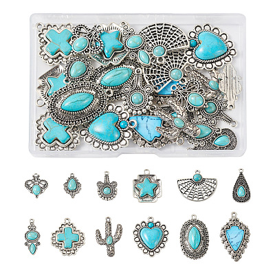 24Pcs 12 Styles Synthetic Turquoise Pendants FIND-TA0001-79-1