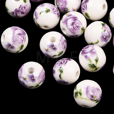 Floral Printed Porcelain Beads PORC-Q199-12mm-01-1