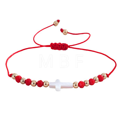 Adjustable Glass & Brass Beads Braided Bead Bracelets KF3798-7-1