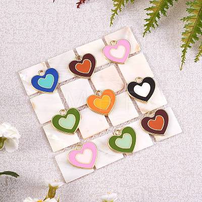 36Pcs 6 Colors Rack Plating Light Gold Alloy Enamel Pendants ENAM-SZ0002-08-1