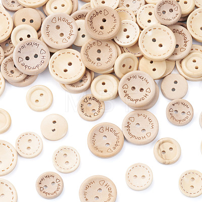 100Pcs 5 Colors 2-Holes Wood Buttons BUTT-TA0001-52-1