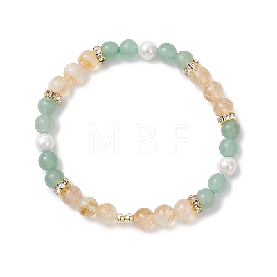 3Pcs Natural Mixed Gemstone and Shell Pearl Round Beads Stretch Bracelets for Women BJEW-JB12229-1
