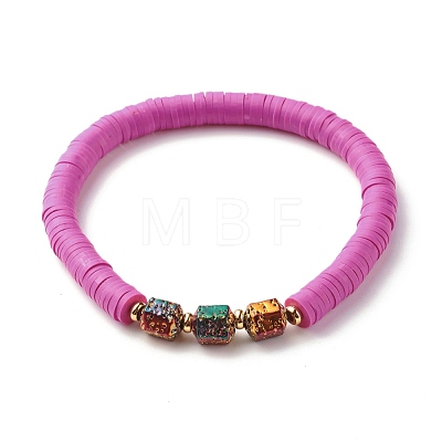 Natural Lava Rock & Polymer Clay Heishi Beads Stretch Bracelets Sets BJEW-JB07439-1