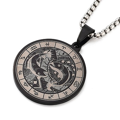 Retro Mandala 201 Stainless Steel Box Chain Constellation Pendant Necklaces for Women Men NJEW-M223-01H-1