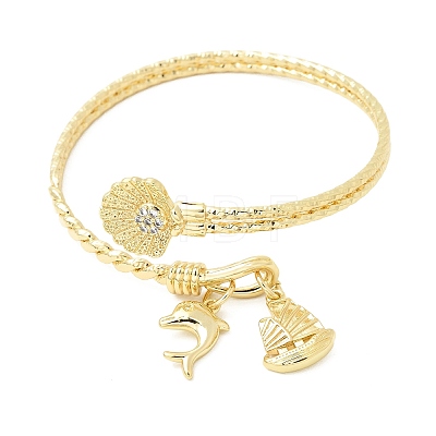 Brass Micro Pave Clear Cubic Zirconia Cuff Bangles BJEW-F526-04G-1