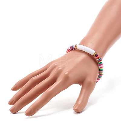 Curved Tube Acrylic Beads Stretch Bracelet for Teen Girl Women BJEW-JB06944-02-1