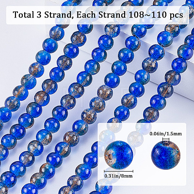 3 Strands Two-Tone Crackle Baking Paint Transparent Glass Beads Strands CCG-SP0001-01B-1