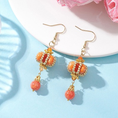 Lantern 304 Stainless Steel Synthetic Imperial Jasper Dangle Earrings EJEW-MZ00609-04-1