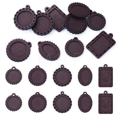 10Pcs 5 Styles Wood Pendant Cabochon Settings WOOD-TA0003-05-1
